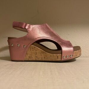 Corkys Pink Metallic Wedge Sandals